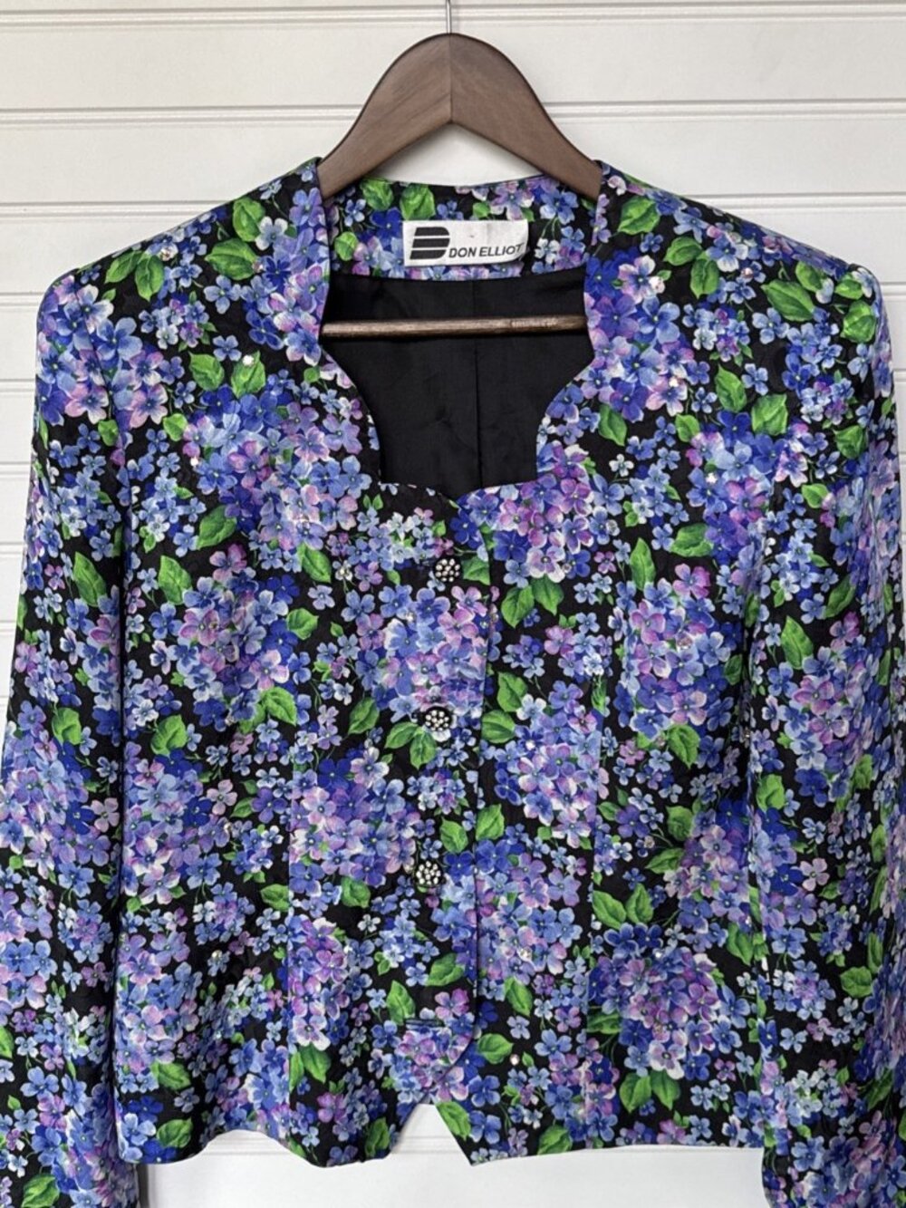 Vtg Don Elliot Bright Multicolor Spring Floral Hydrangea Cardigan Blazer Coat